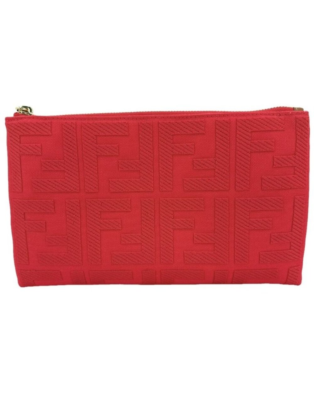 Fendi Pouch Zucca Makeup Container Canvas Leather Red Gold Vintage
